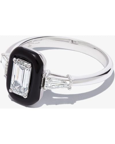 Nikos Koulis 18k White Gold Oui Diamond Ring - Women's - White Diamond/18kt White Gold/enamel - Metallic