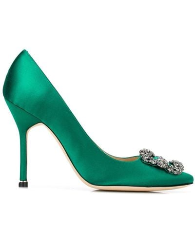 Manolo Blahnik Hangisi 105 Crystal Satin Court Shoes - Women's - Leather/satin - Green