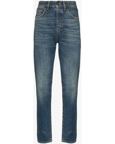 Saint Laurent High-waist Straight Leg Jeans - Women's - Cotton - Blue