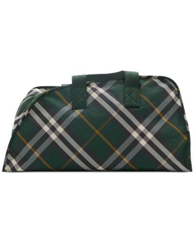 Burberry Shield Large Checked Duffle Bag - Green