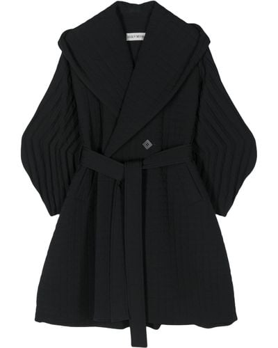 Issey Miyake Pleated Grid Belted Coat - Black