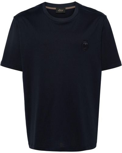 Brioni Logo Embroidered Cotton T-shirt - Blue