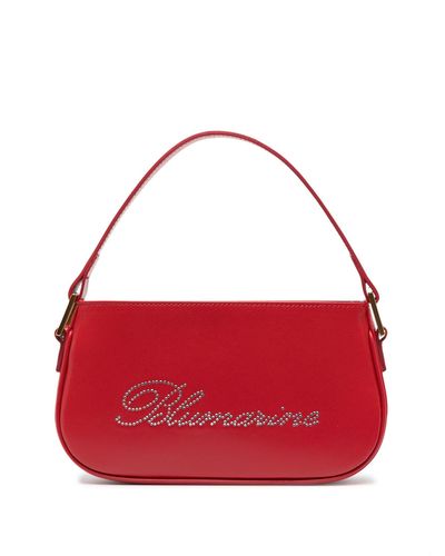 Blumarine Rhinestone Logo Leather Shoulder Bag - Red