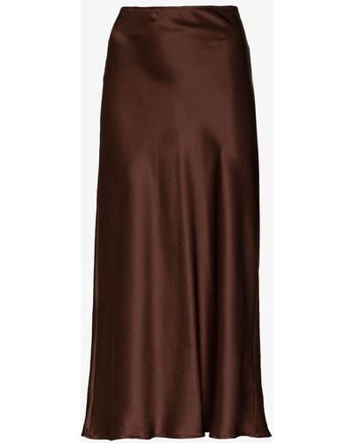Reformation Pratt High Waist Silk Midi Skirt - Brown