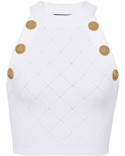 Balmain Knitted Cropped Top - White