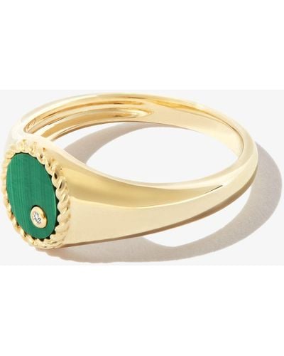 Yvonne Léon 9k Yellow Mini Ovale Malachite Diamond Signet Ring - Metallic