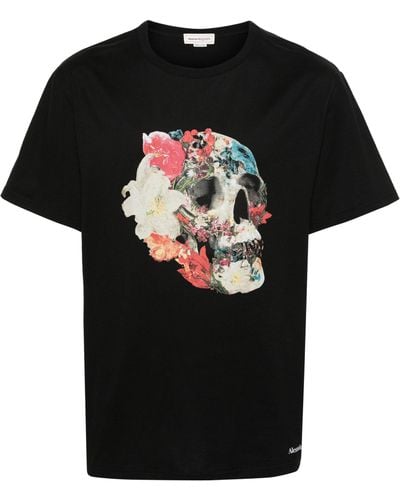 Alexander McQueen Floral Skull T-Shirt - Black