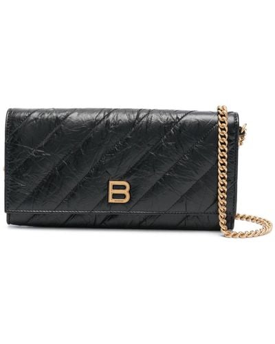 Balenciaga Crush Leather Wallet-on-chain - Black