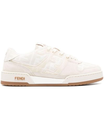 Fendi Neutral Zucca Panelled Trainers - Women's - Calf Suede/fabric/rubber - White