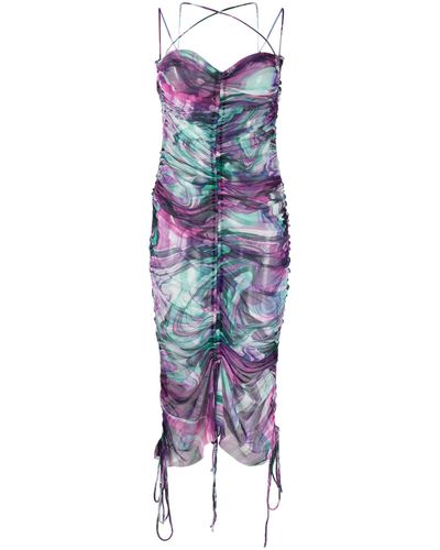 Marques'Almeida Abstract-print Ruched Midi Dress - Purple