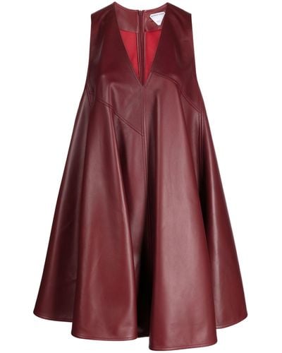 Bottega Veneta Paneled Leather Mini Dress - Women's - Lambskin - Red
