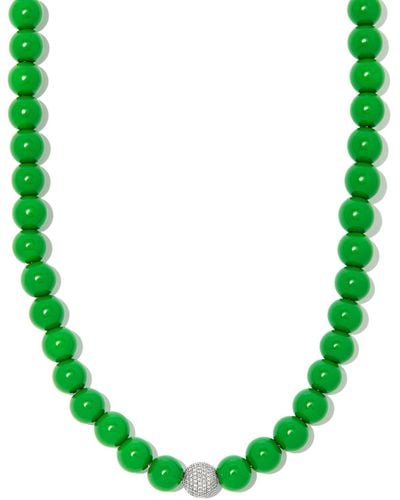Lauren Rubinski Sterling Silver Enamel Diamond Beaded Necklace - Green