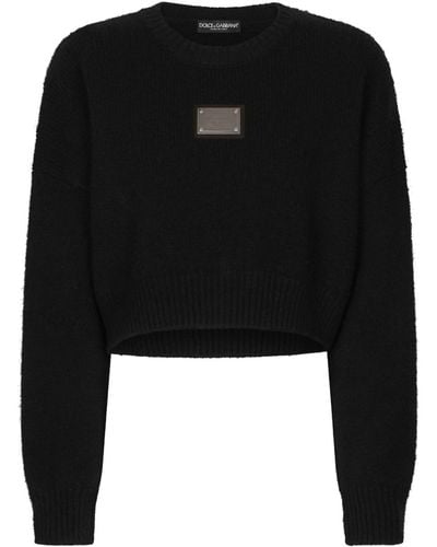 Dolce & Gabbana Logo-plaque Cropped Sweater - Black
