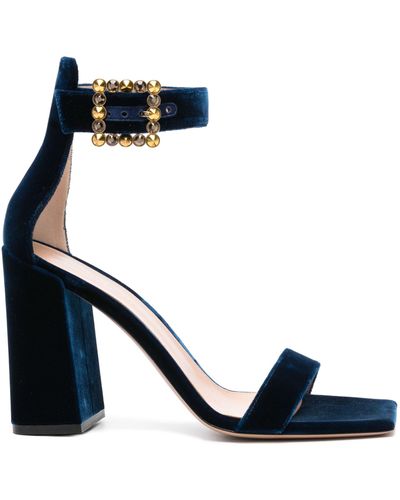Gianvito Rossi Wondy 95 Velvet Sandals - Women's - Fabric/calf Leather - Blue