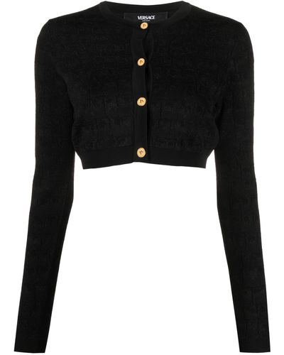 Versace Croc-jacquard Cropped Cardigan - Black