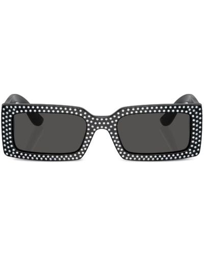 Dolce & Gabbana Logo-lettering Rectangle-frame Sunglasses - Black