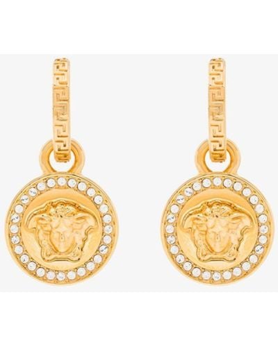 Versace Gold Tone Greca Medusa Crystal Earrings - Women's - Metal (other) - Metallic