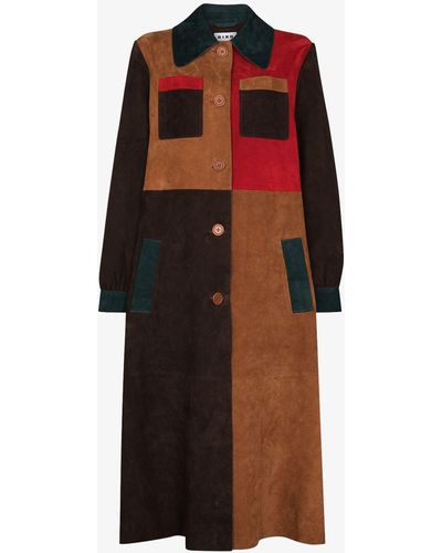 RIXO London Milly Patchwork Suede Coat - Brown