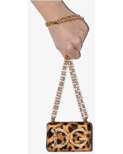 Dolce & Gabbana And Black Dg Girls Leopard Print Micro Bag - Brown