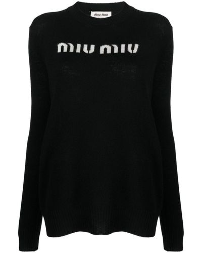 Miu Miu Intarsia Knit Logo Jumper - Black