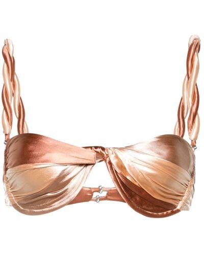 Isa Boulder Gold Twist-detailed Reversible Bikini Top - Brown
