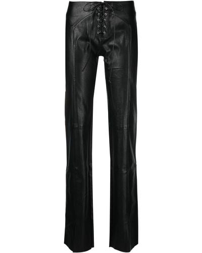 Miaou Lace-fastened Faux-leather Pants - Black