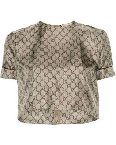 Gucci Neutral gg Supreme Silk T-shirt - Women's - Silk/cotton - Brown