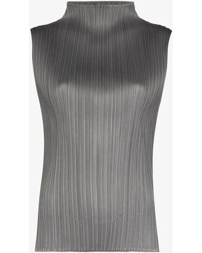 Pleats Please Issey Miyake Mellow Pleated Tank Top - Women's - Polyester - Gray