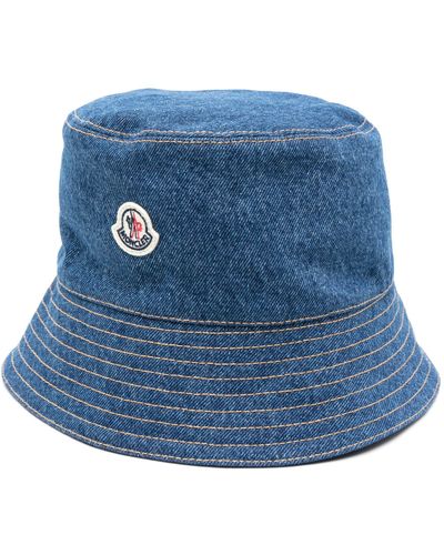 Moncler Denim Logo Appliqué Bucket Hat - Blue