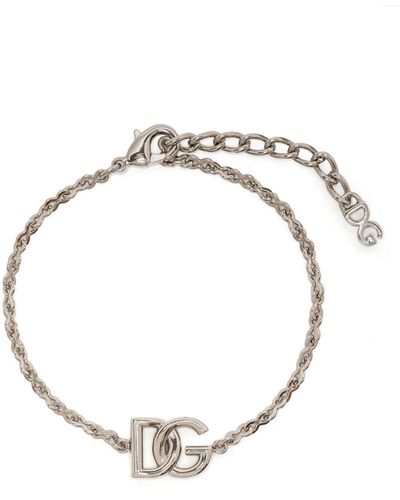 Dolce & Gabbana Logo-Plaque Chain-Link Bracelet - Metallic