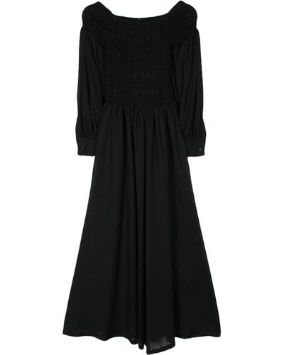Max Mara Smocked Virgin Wool Dress - Black