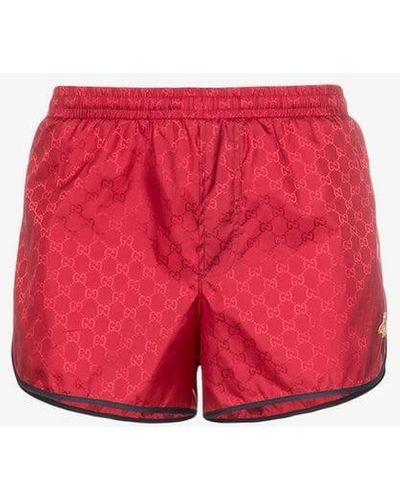 Gucci Monogram Bee Embroidery Swim Shorts - Red