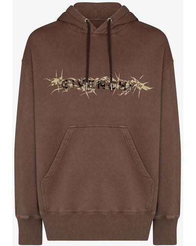 Givenchy Barbed Wire Logo Print Hoodie - Brown
