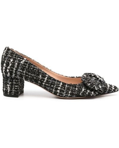 Gianvito Rossi And White Buckle Detail Tweed Court Shoes - Black