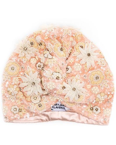 MaryJane Claverol Floral Beaded Turban - Pink
