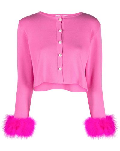 Sleeper Feather-trimmed Cropped Cardigan - Pink