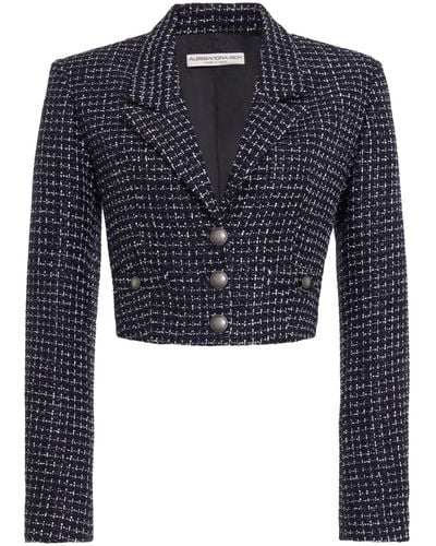 Alessandra Rich Cropped Tweed Blazer - Blue