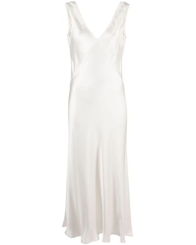 Asceno Bordeaux V-neck Silk Dress - White