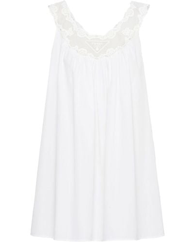 Prada Lace Panel Sleeveless Dress - Women's - Cotton - White