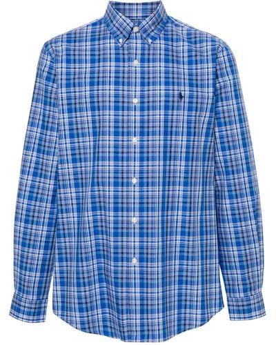 Polo Ralph Lauren And White Chequered Stretch Cotton Button-down Shirt - Men's - Elastane/cotton - Blue