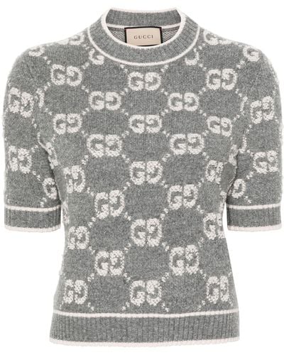 Gucci Wool Gg Jacquard Sweater - Gray