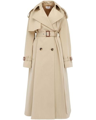 Alexander McQueen Neutral Belted A-line Trench Coat - Women's - Cotton - Natural