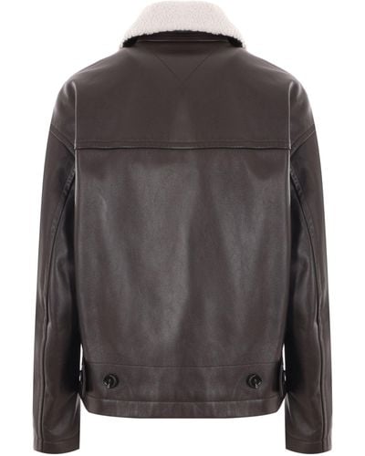 Bottega Veneta Contrast-collar Leather Jacket - Women's - Calf Leather - Gray