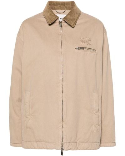 Miu Miu Neutral Logo-appliqué Shirt Jacket - Women's - Viscose/cotton/polyesterrecycled Polyester - Natural
