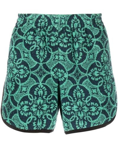 Marine Serre Graphic-print Towelling Cotton Shorts - Green