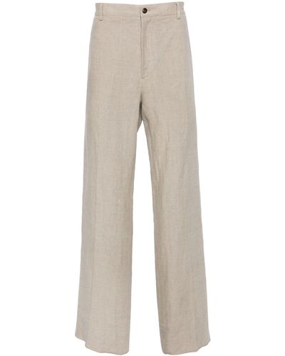 Ferragamo Straight Linen Trousers - Natural