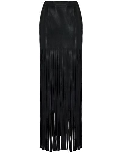 Alexander McQueen Fringed Leather Maxi Skirt - Women's - Lambskin - Black