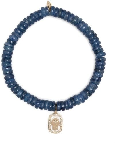 Sydney Evan 14k Yellow Gold Hamsa Kyanite Beaded Bracelet - Women's - Glass - Blue