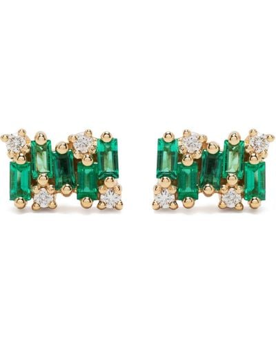 Suzanne Kalan 18k Yellow Shimmer Emerald And Diamond Stud Earrings - Women's - Plated - Green
