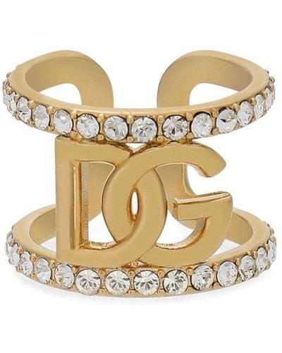 Dolce & Gabbana Rhinestone-embellished Logo Ring - Metallic